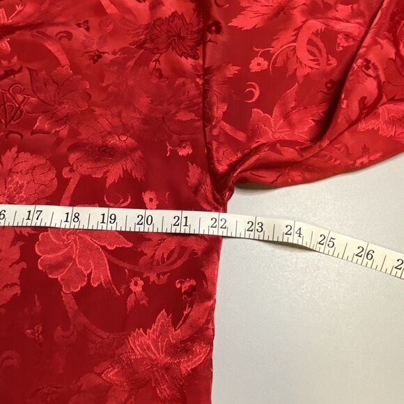 VTG Victoria's Secret Monogramed Red Floral Satin Gown PJ's Women's M Gold Label - Picture 11 of 12